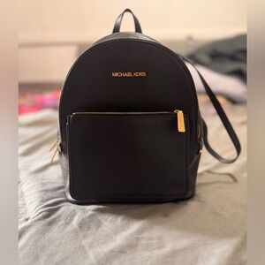 Michael Kors Black Leather Backpack with Gold Details